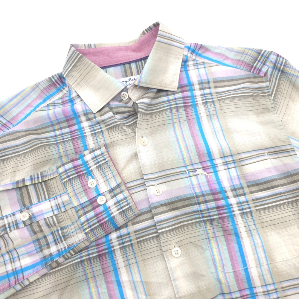 Tommy Bahama IslandZone Mens XS Long Sleeve Pink Plaid Button Down Shirt Marlin